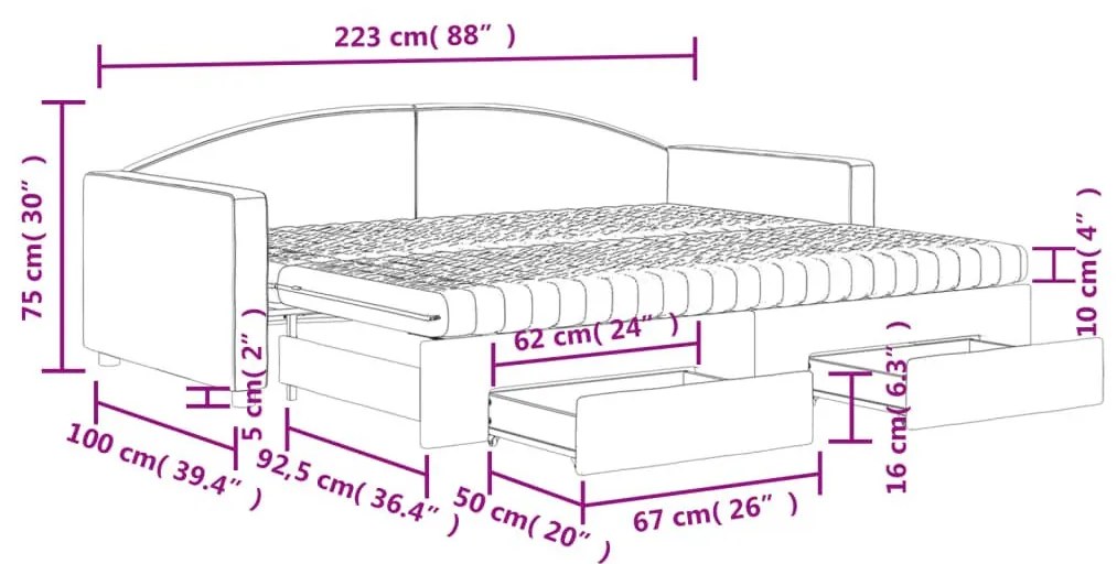 Καναπές Κρεβάτι Συρόμενος Σκούρο Γκρι 90x200 εκ Ύφασμα Συρτάρια - Γκρι