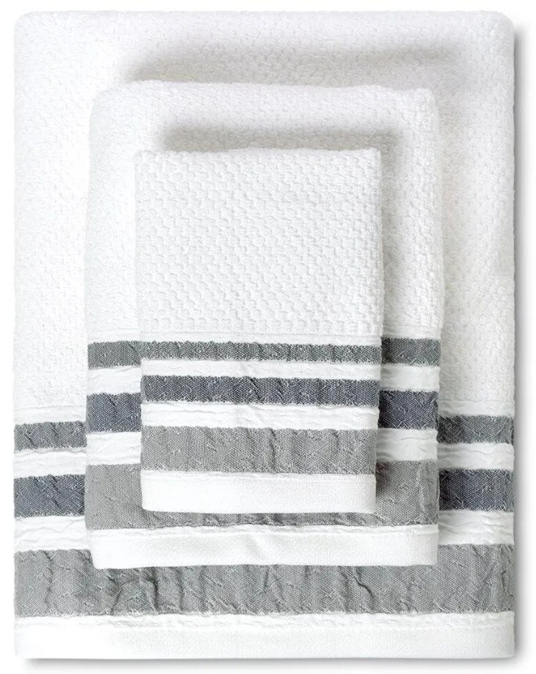 Πετσέτες Plade (Σετ 3Τμχ) 02.530.10 White-Grey Cryspo Trio Σετ Πετσέτες 70x140cm 100% Cotton