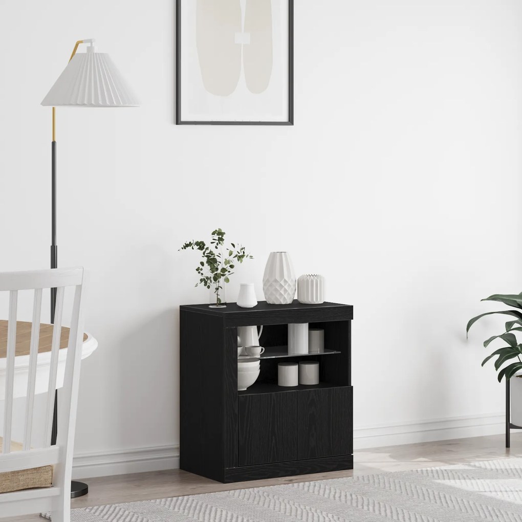 vidaXL Μπουφέ με LED Φωτιστικά Μαύρη Δρυς 60,5x37x67 εκ.