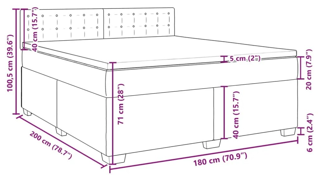 Κρεβάτι Boxspring με Στρώμα Ανοιχτό Γκρι 180x200 εκ. Υφασμάτινο - Γκρι