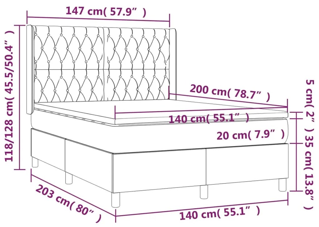 Κρεβάτι Boxspring με Στρώμα Taupe 140x200 εκ. Υφασμάτινο - Μπεζ-Γκρι