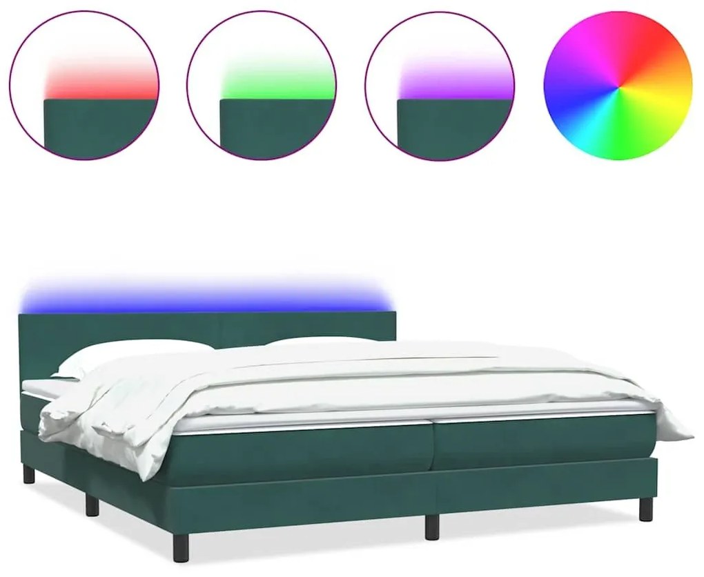 Box Spring Κρεβάτι με στρώμα Σκούρο πράσινο 200x220cm Βελούδινο - Πράσινο
