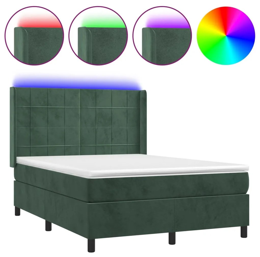 ΚΡΕΒΑΤΙ BOXSPRING ΜΕ ΣΤΡΩΜΑ &amp; LED ΣΚ. ΠΡΑΣΙΝΟ 140X190ΕΚ ΒΕΛΟΥΔΟ 3139562