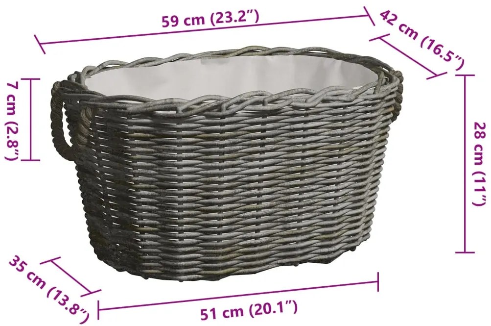 vidaXL Καλάθι Καυσόξυλων με Λαβές Μεταφοράς 59x42x28 εκ. Γκρι Ιτιά
