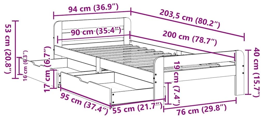 Σκελετός Κρεβ. Χωρίς Στρώμα Καφέ Κεριού 90x200 εκ Μασίφ Πεύκο - Καφέ