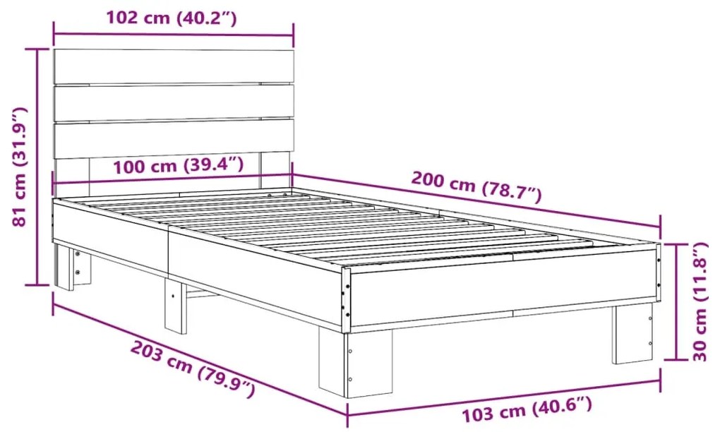 ΠΛΑΙΣΙΟ ΚΡΕΒΑΤΙΟΥ SONOMA ΔΡΥΣ 100X200 ΕΚ. ΕΠΕΞ. ΞΥΛΟ &amp; ΜΕΤΑΛΛΟ 845738