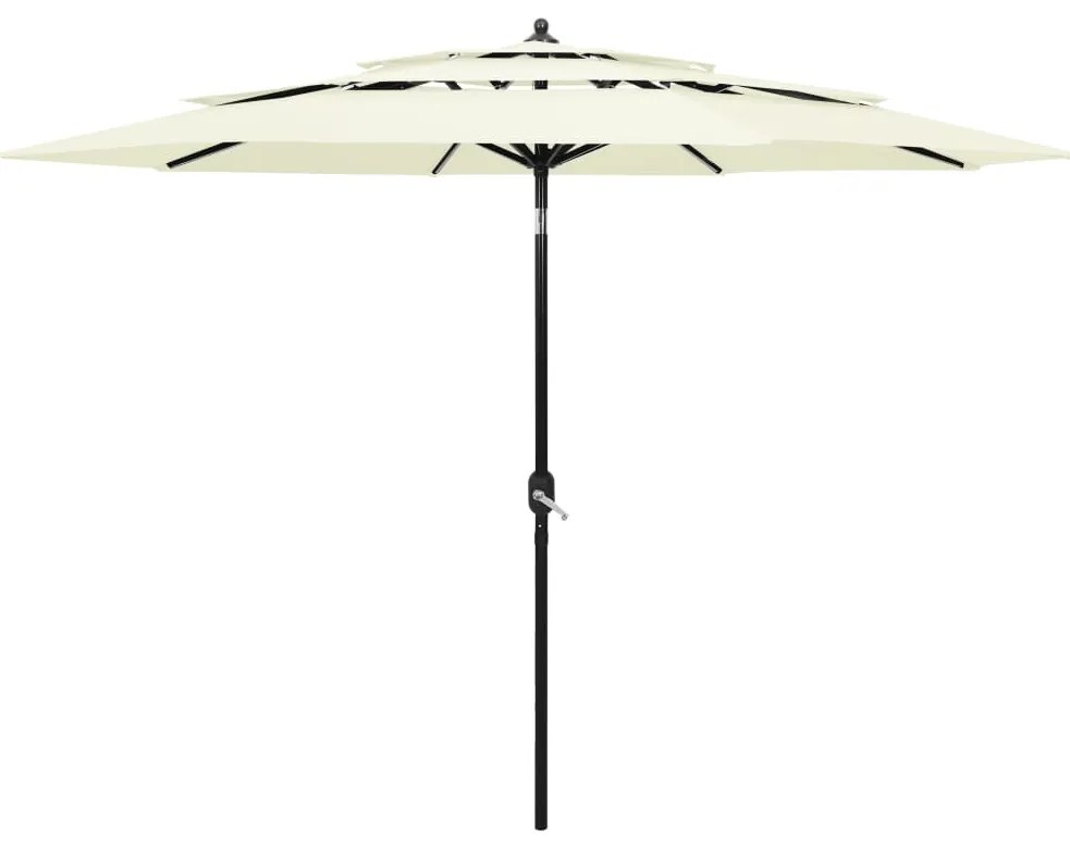 vidaXL Ομπρέλα Κήπου 3 Επιπέδων Λευκό της Άμμου 3 μ. Ιστό Αλουμινίου