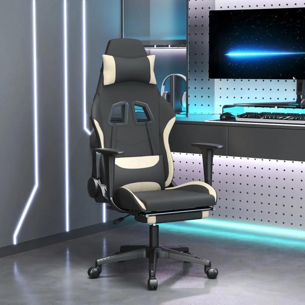 Καρέκλα Μασάζ Gaming Μαύρο και κρεμ Ύφασμα με Υποπόδιο - Κρεμ