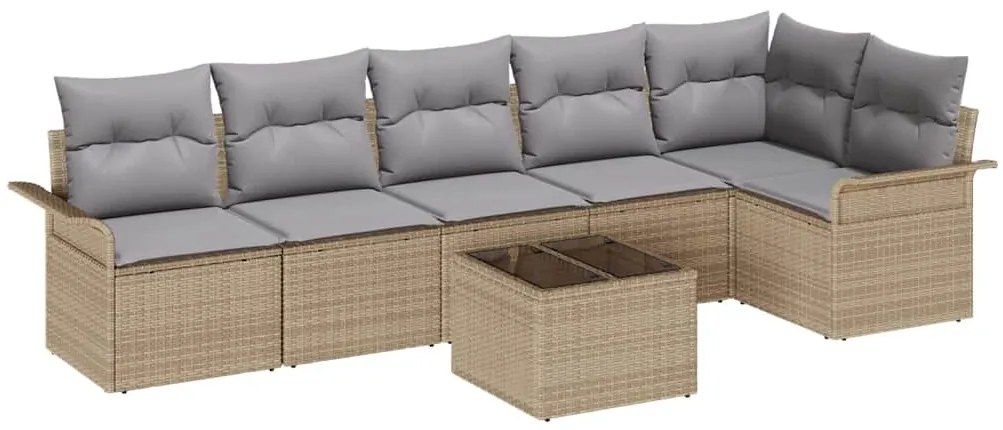 vidaXL Σετ Καναπέ Κήπου με μαξιλάρι 7 pcs Μπεζ Πολυ ράταν