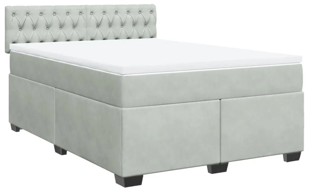 vidaXL Κρεβάτι Boxspring με Στρώμα Ανοιχτό Γκρι 160x200 εκ. Βελούδινο