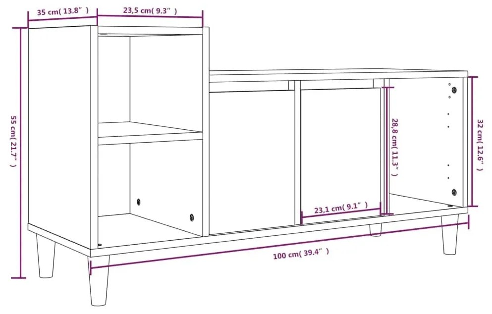 Έπιπλο Τηλεόρασης Λευκό 100 x 35 x 55 εκ. Επεξ. Ξύλο - Λευκό