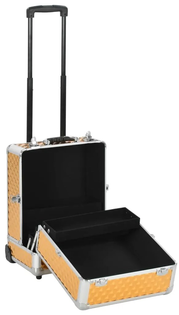 vidaXL Βαλίτσα Μακιγιάζ Τρόλεϊ Χρυσή 35x29x45 εκ. από Αλουμίνιο