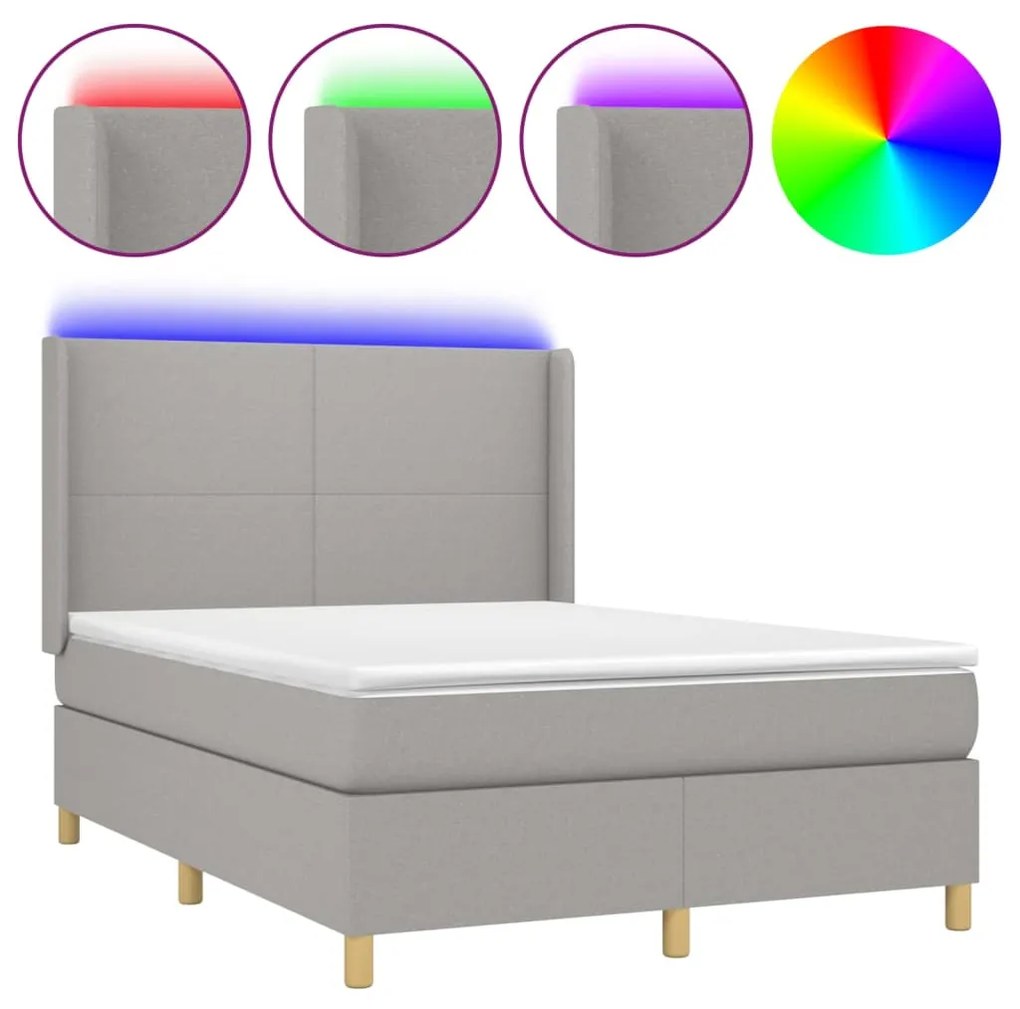 Κρεβάτι Boxspring με Στρώμα &amp; LED Αν.Γκρι 140x200εκ. Υφασμάτινο - Γκρι