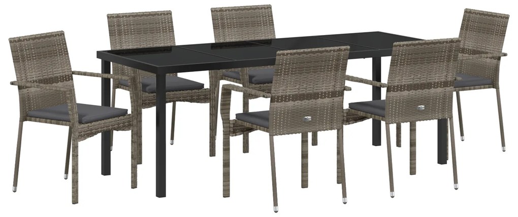 vidaXL Σετ επίπλων Garten 7 κομματιών με γκρι μαξιλάρια από πολυράτταν.