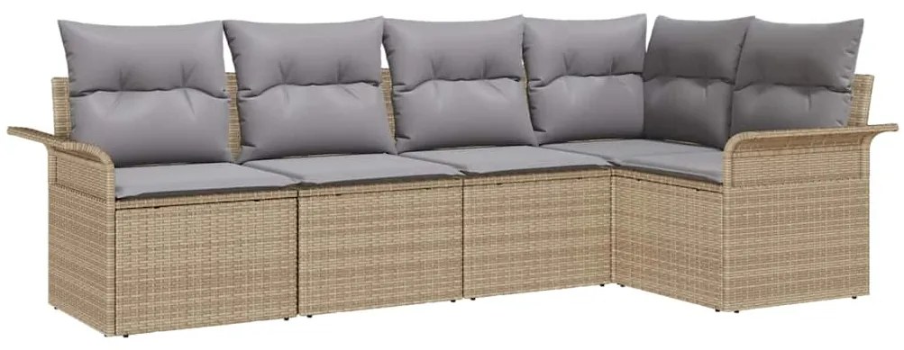 vidaXL Σετ Καναπέ Κήπου με μαξιλάρι 5 pcs Μπεζ Πολυ ράταν