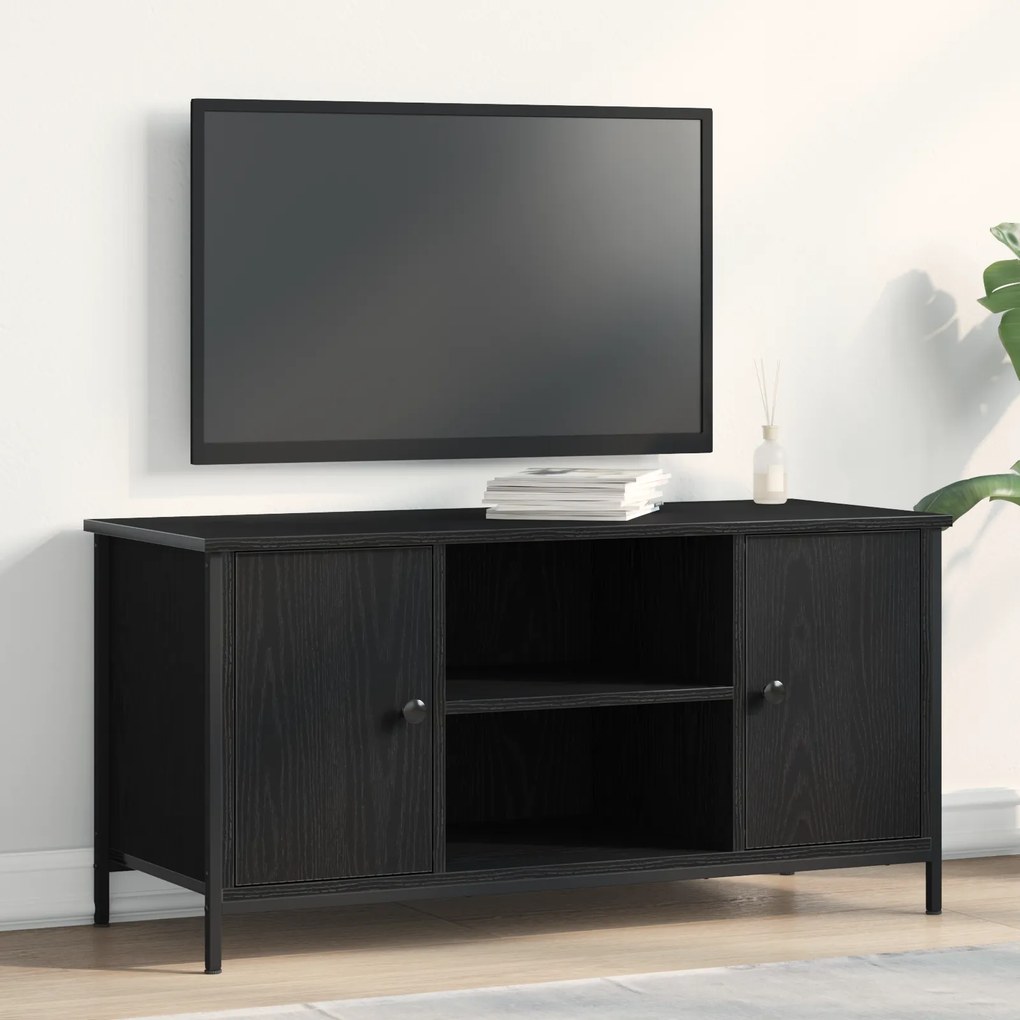 vidaXL Ράφι Τηλεόρασης Μαύρο Δρύινο 100x40x50 εκ. Κατασκευασμένο από Ξύλο και Χάλυβα