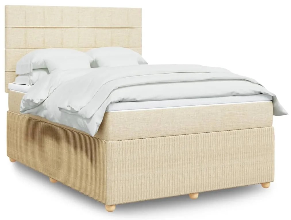 vidaXL Κρεβάτι Boxspring με Στρώμα Κρεμ 140x190 εκ. Υφασμάτινο