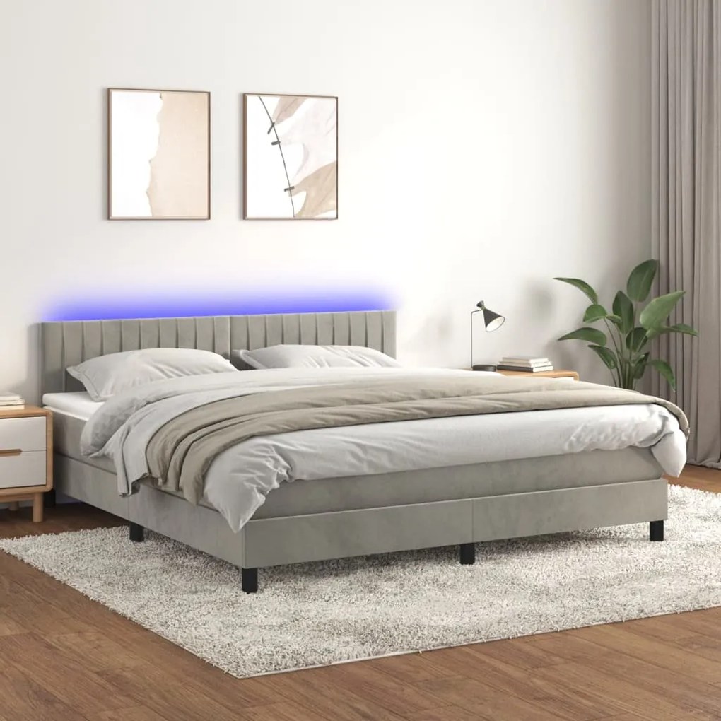Κρεβάτι Boxspring με Στρώμα & LED Αν.Γκρι 160x200 εκ. Βελούδινο