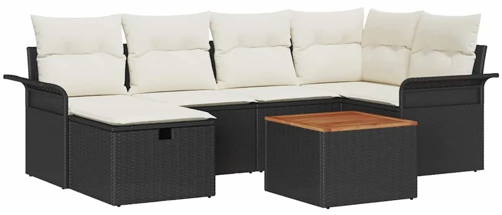 vidaXL Σετ Καναπέ Κήπου με μαξιλάρι 7 pcs Μαύρο Πολυ ράταν