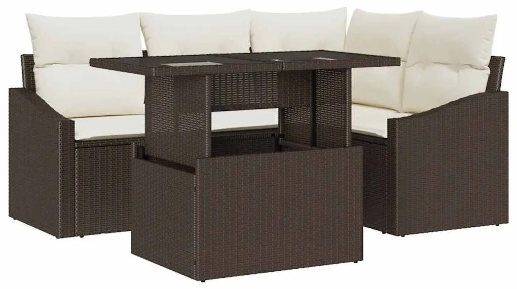 vidaXL Σετ Καναπέ Κήπου με μαξιλάρι 5 pcs Καφέ, Κρέμα 100 x 55 x 73 εκ