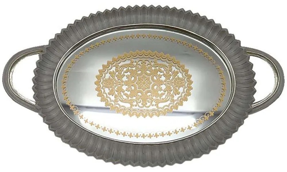 Διακοσμητικός Δίσκος Με Καθρέπτη 279-222-181 39x24x3,5cm Silver Polyresin