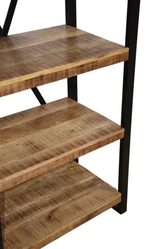 Βιβλιοθήκη Miles pakoworld mango ξύλο σε φυσική-μαύρη απόχρωση 80x40x180εκ