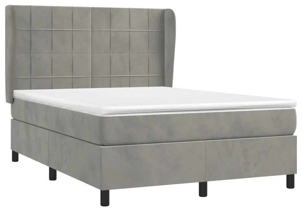 Κρεβάτι Boxspring με Στρώμα Ανοιχτό Γκρι 140x200 εκ. Βελούδινο - Γκρι