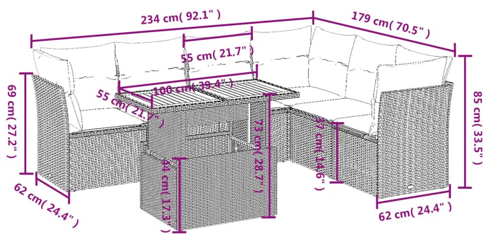 vidaXL Σαλόνι Κήπου Σετ 7 τεμ. Μπεζ Συνθετικό Ρατάν με Μαξιλάρια