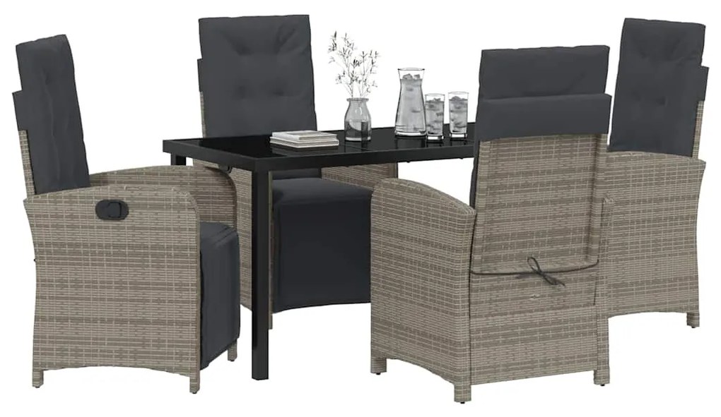 vidaXL Σέτ φαγητού για κήπο με μαξιλάρι 5 pcs Γκρι συνθετικό ρατάν