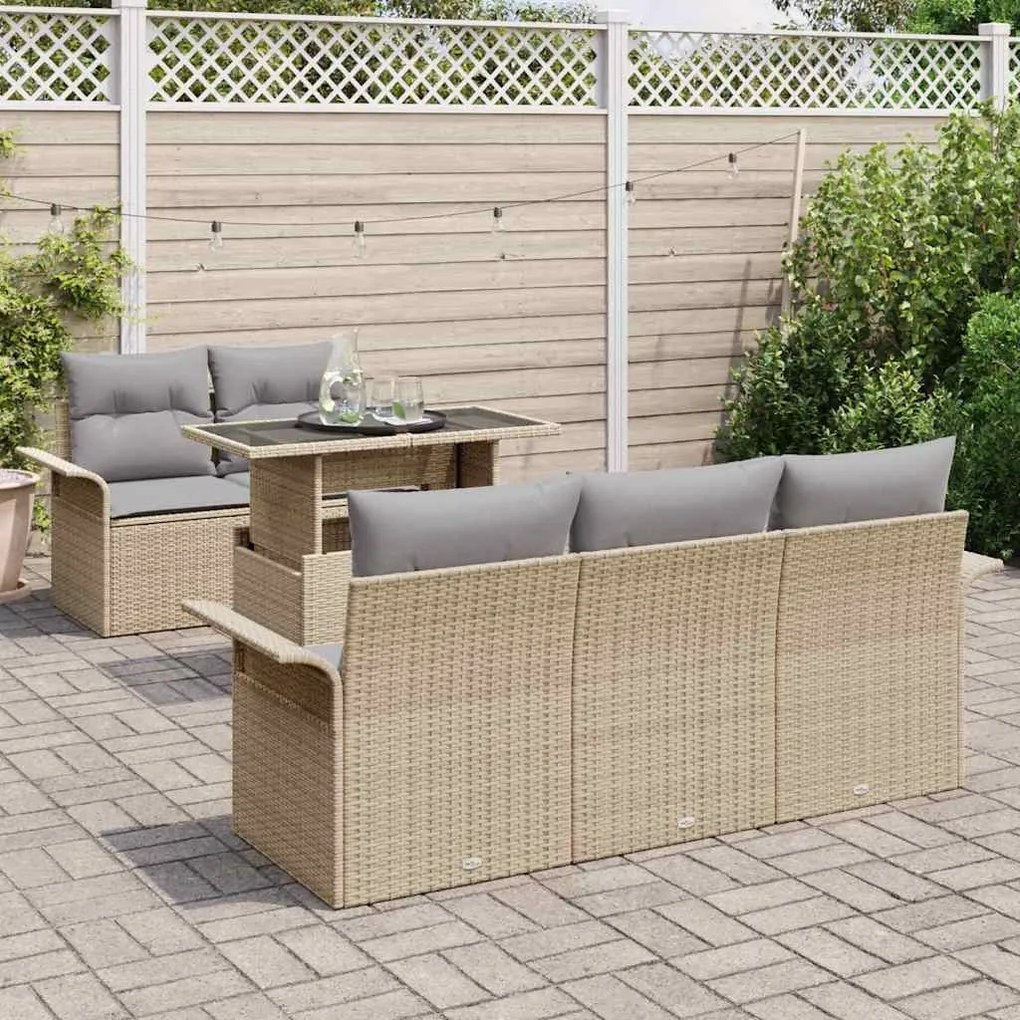 vidaXL Σετ Καναπέ Κήπου με μαξιλάρι 6 pcs Μπεζ Πολυ ράταν