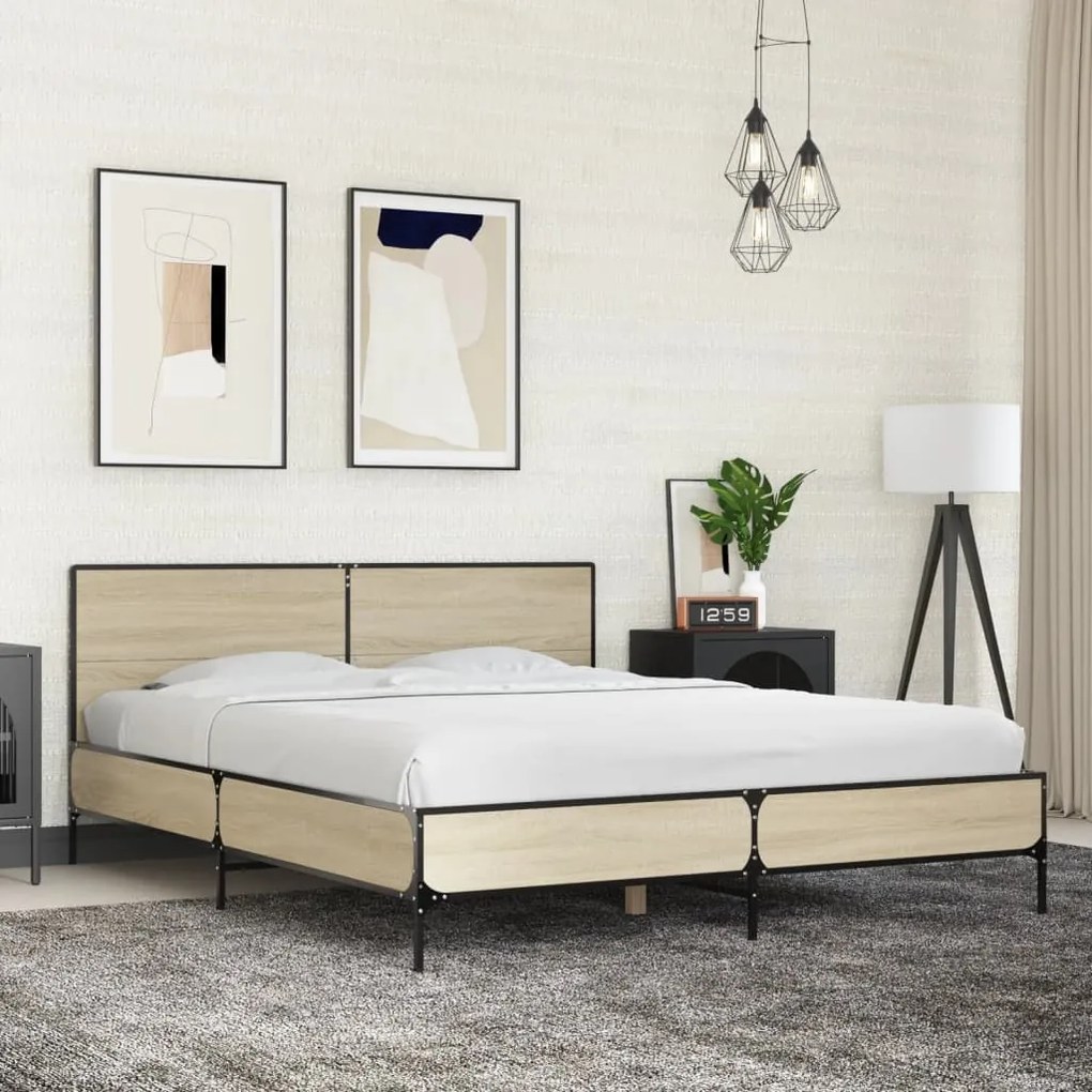 vidaXL Πλαίσιο Κρεβατιού Sonoma Δρυς 150x200 εκ. Επεξ. Ξύλο &amp; Μέταλλο