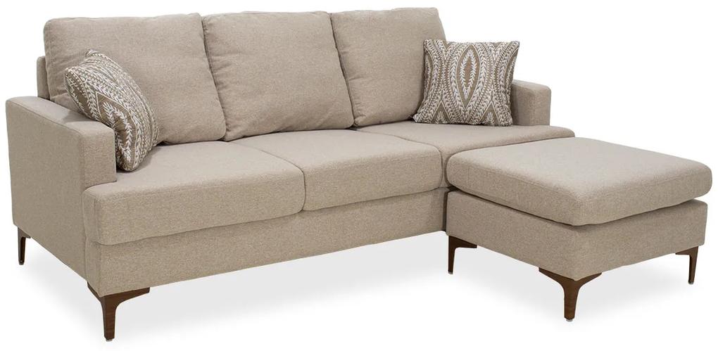 Γωνιακός καναπές με σκαμπό Slim pakoworld υφασμάτινος χρώμα μπεζ με μαξιλάρια 185x140x70εκ Model: 074-000001