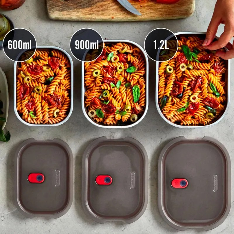 Σετ 3 τεμαχίων Black+Blum Meal Prep FBSS-BX-PACK1, 0,6/0,9/1,2 l, ορθογώνιο, κατάλληλο για φούρνο, χωρίς BPA, ανοξείδωτο ατσάλι, γκρι