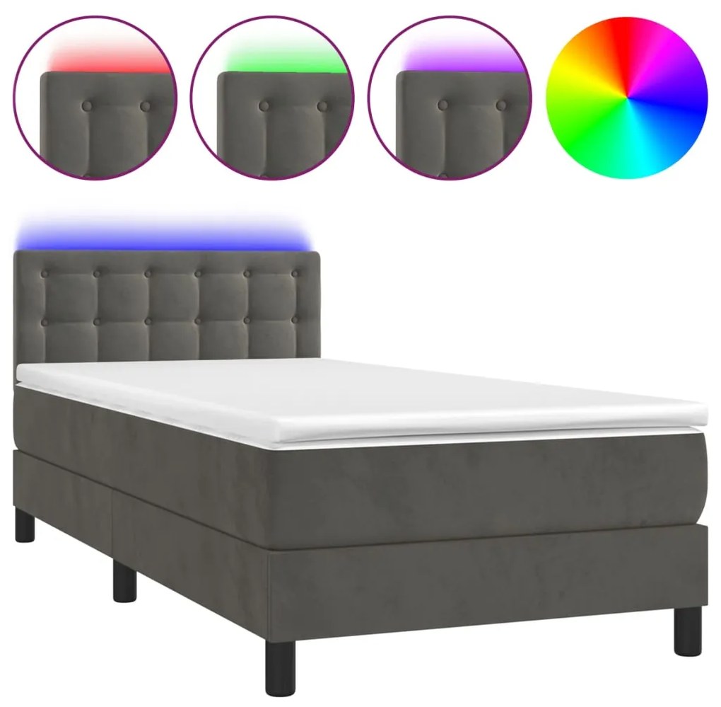 ΚΡΕΒΑΤΙ BOXSPRING ΜΕ ΣΤΡΩΜΑ &amp; LED ΣΚ. ΓΚΡΙ 100X200ΕΚ. ΒΕΛΟΥΔΙΝΟ 3134628