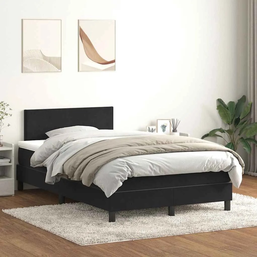 Κρεβάτι Boxspring με Στρώμα Μαύρο 1120x210 εκ. Βελούδινο - Μαύρο