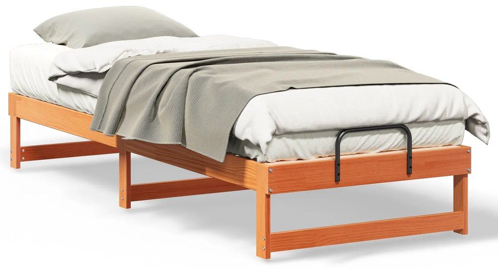 vidaXL Κρεβάτι με λαβές μεταφοράς Καφέ 80 x 200 cm Μασίφ ξύλο πεύκου
