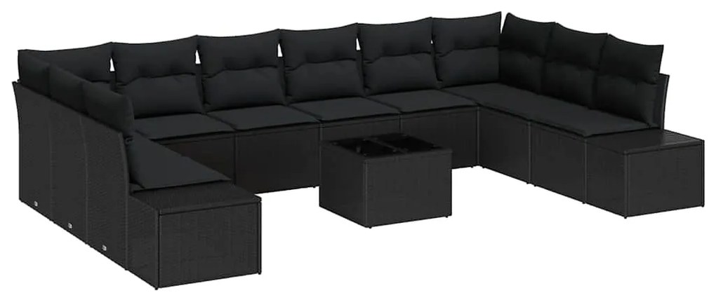 vidaXL Σετ Καναπέ Κήπου με μαξιλάρι 11 pcs Μαύρο Πολυ ράταν