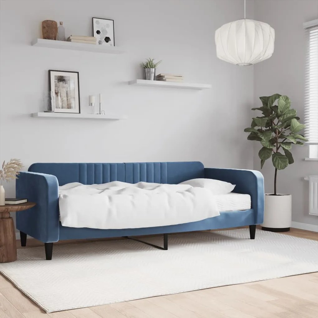 vidaXL Καναπές Κρεβάτι με Στρώμα Μπλε 90 x 200 εκ. Βελούδινος