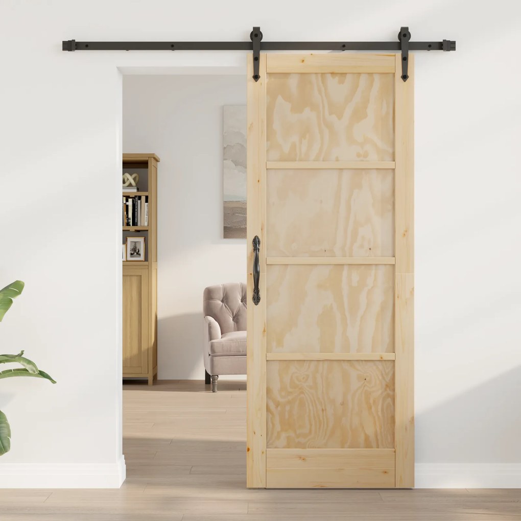 vidaXL Συρόμενη Πόρτα  με Σετ Εξαρτημάτων 78x202 εκ Συμπαγές Ξύλο Πεύκου