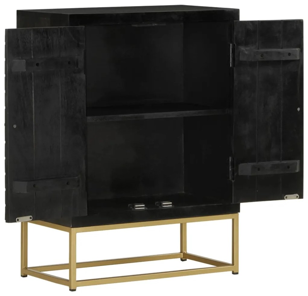 vidaXL Ντουλάπι με 2 Πόρτες Μαύρο/Χρυσό 55x30x75 εκ. Μασίφ Ξύλο Μάνγκο