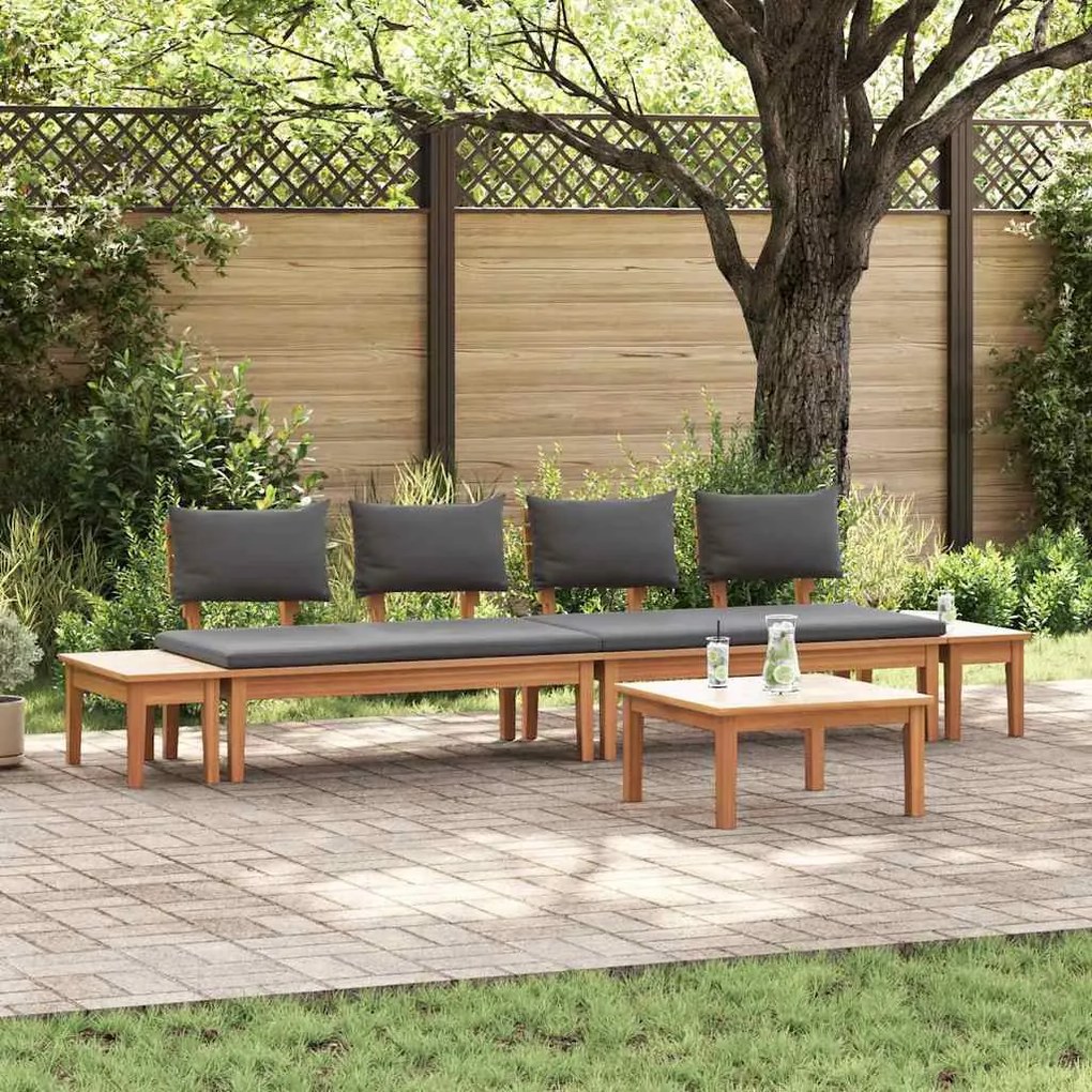 vidaXL Σετ Παγκάκι Κήπου 5 pcs Καφέ, Γκρί Πολυ rattan, βαμμένο ατσάλι