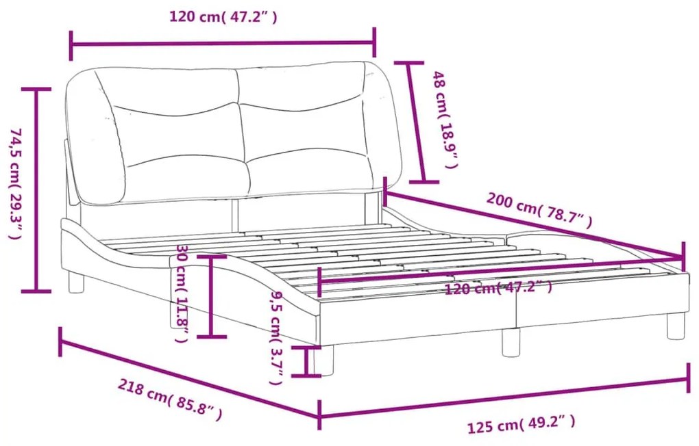 Σκελετός Κρεβατιού Χωρίς Στρώμα Μαύρο 120x200 εκ. Υφασμάτινο - Μαύρο