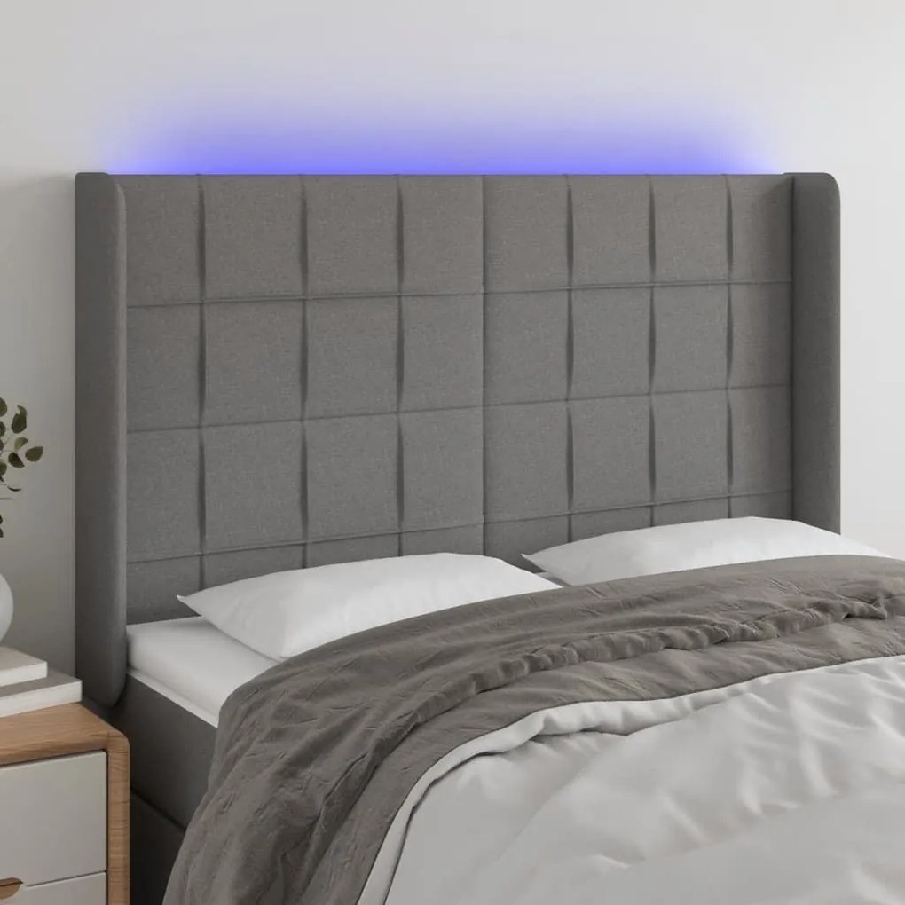 Κεφαλάρι Κρεβατιού LED Σκούρο Γκρι 147x16x118/128εκ. Υφασμάτινο 3124047