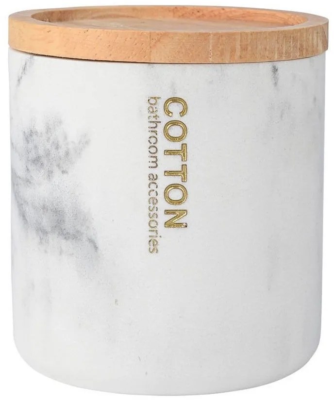 Δοχείο Για Βαμβάκι Marble 02-21818 White-Natural Estia Polyresin, Bamboo
