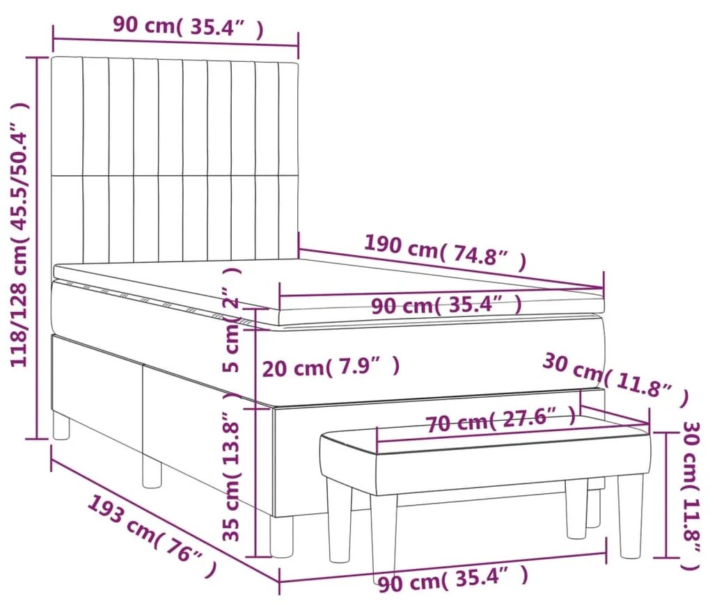 ΚΡΕΒΑΤΙ BOXSPRING ΜΕ ΣΤΡΩΜΑ TAUPE 90X190 ΕΚ.ΥΦΑΣΜΑΤΙΝΟ 3136721