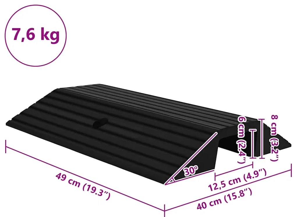 vidaXL Γεφυρωτή Ράμπα Πεζοδρομίου / Πόρτας 49x40x8 εκ. από Καουτσούκ