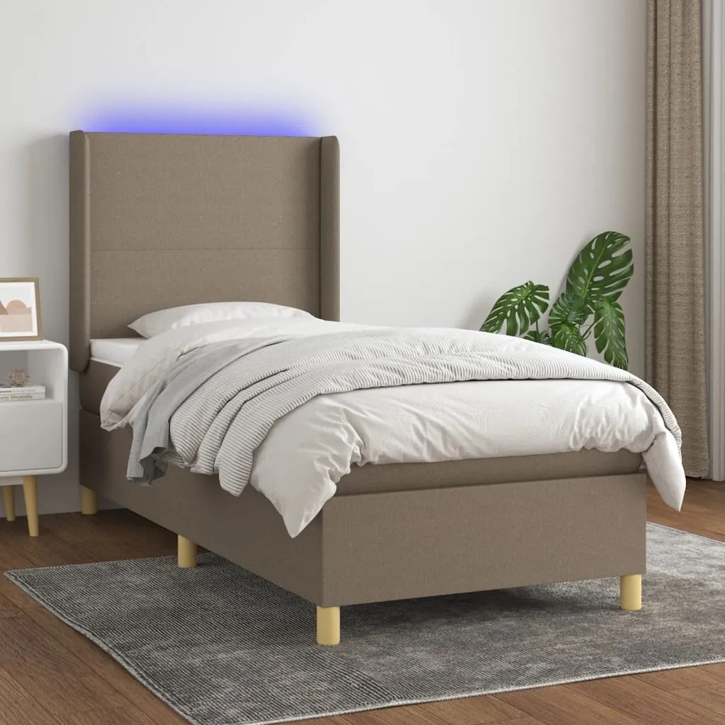 Κρεβάτι Boxspring με Στρώμα &amp; LED Taupe 80x200 εκ. Υφασμάτινο