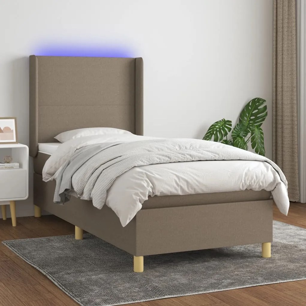 Κρεβάτι Boxspring με Στρώμα & LED Taupe 80x200 εκ. Υφασμάτινο