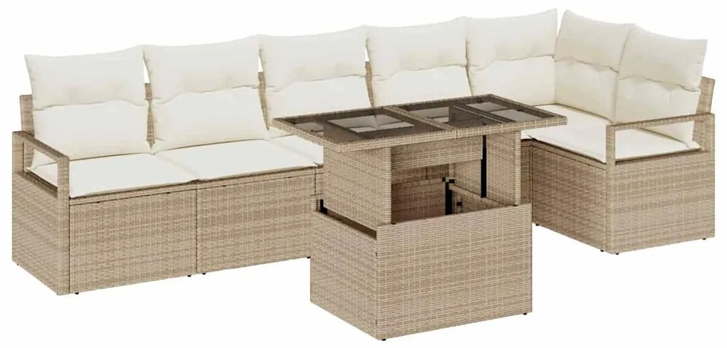 vidaXL Σετ Καναπέ Κήπου με μαξιλάρι 7 pcs Μπεζ Πολυ ράταν