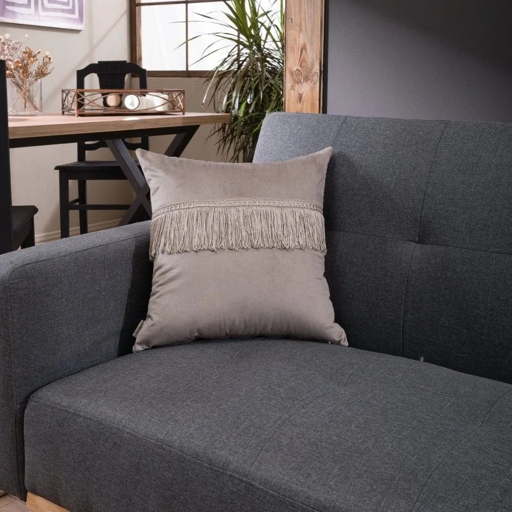 Μαξιλαροθήκη Διακοσμητική Με Κρόσσια Velvet 07 Taupe Teoran 45X45 Acrylic
